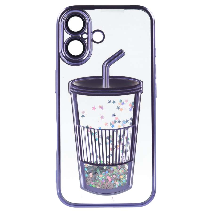 Funda Bumper con Vaso de Purpurina para iPhone 16 Plus