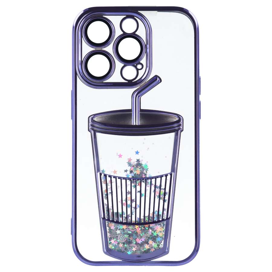 Funda Bumper con Vaso de Purpurina para iPhone 14 Pro